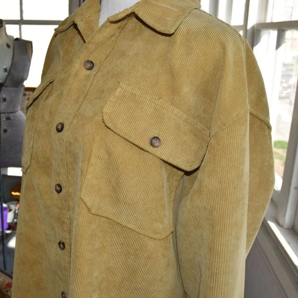 Vintage 70s Stag Hill Haband Corduroy Western Shirt Mustard Button Front Large